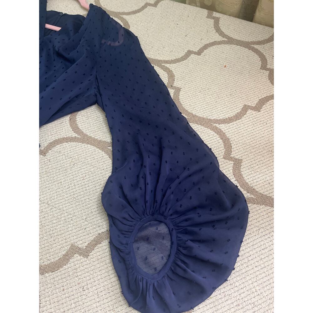 Gal Meets Glam navy dress textured Swiss dot long blouson sleeves, size 12 - Picture 10 of 12